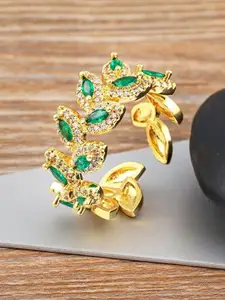 ZIVOM Gold-Plated Cubic Zirconia Studded Adjustable Finger Ring