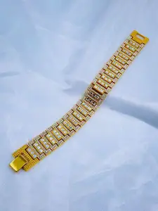ZIVOM Men Gold-Toned & White Cubic Zirconia Gold-Plated Link Bracelet