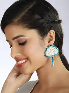 Sangria White & Blue Stone-Beaded Designed Drop Earrings