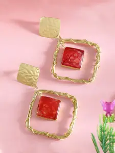 Yellow Chimes Gold Plated Geometrical Drop Earrings