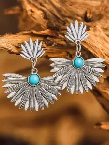 Yellow Chimes Silver-Plated Oxidised Contemporary Drop Earrings