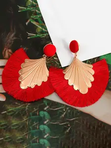 Yellow Chimes Gold Plated Contemporary Tasselled Drop Earrings