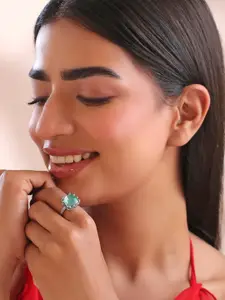 Yellow Chimes Silver Plated Stone-Studded Ring