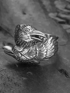 Yellow Chimes Carved Bird Oxidised Ring