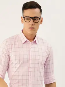 Peter England Men Pink Slim Fit Opaque Checked Casual Shirt