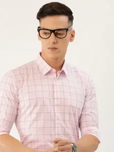 Peter England Men Pink Opaque Checked Casual Shirt