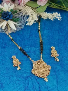MANSIYAORANGE Gold-Plated Stone-Studded & Beaded Mangalsutra With Earrings