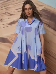 RAREISM Abstract Printed A-Line Cotton Dress