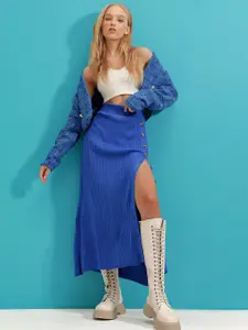 Trend Alacati stili Women Button Detailed Acrylic Maxi Skirt