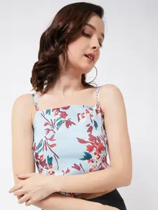 COLOR CAPITAL Floral Printed Shoulder Straped Fitted Crop Top