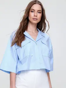 Trend Alacati stili Cuban Collar Drop-Shoulder Sleeves Pure Cotton Casual Shirt