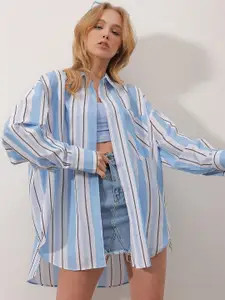 Trend Alacati stili Striped Longline Casual Shirt