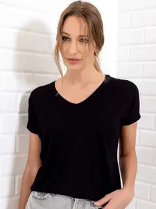 Trend Alacati stili V-Neck Extended Sleeves Cotton T-shirt
