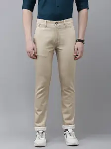 V Dot Men Textured Slim Fit Trousers