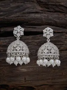 Kushal's Fashion Jewellery Kushal's Fashion Jewellery Rhodium Plated Dome Shaped Jhumkas Earrings