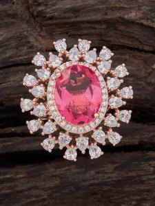 Kushal's Fashion Jewellery Rose Gold Plated & Ruby CZ Stone-Studded Adjustable Finger Ring