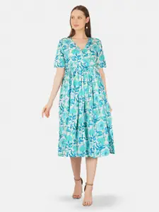 GULAB CHAND TRENDS Floral Printed V-Neck Cotton Wrap Midi Dress