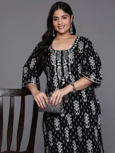 EXTRA LOVE BY LIBAS Women Plus Size Ethnic Motifs Yoke Design Mirror Work Kurta