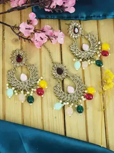 GRIIHAM Gold-Plated Kundan Maang Tika and Earrings