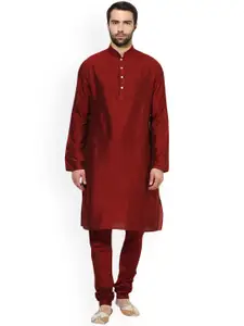 KISAH Men Maroon Solid Kurta with Pyjamas