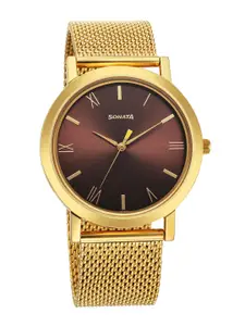 Sonata Men Brass Stainless Steel Bracelet Style Straps Analogue Watch 77108YM08