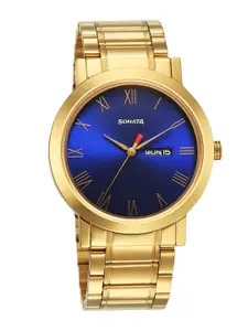 Sonata Men Brass Dial & Stainless Steel Straps Analogue Watch77108YM06