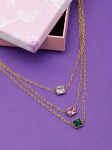 DIVA WALK Gold-Plated American Diamond Layered Necklace