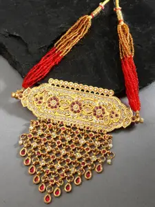 ZENEME Brass Gold-Plated Meenakari Necklace