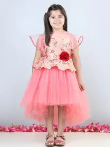 Toy Balloon kids Pink Flutter Sleeve Net Fit & Flare Midi Dress
