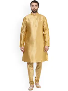 KISAH Men Beige Self Design Kurta with Pyjamas
