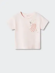 Mango Kids Girls Graphic Printed Drop-Shoulder Sleeves Pure Cotton T-shirt