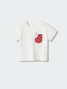 Mango Kids Girls Graphic Printed Drop-Shoulder Sleeves Pure Cotton T-shirt
