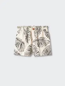 Mango Kids Girls Leaves Printed Mid-Rise Cotton Linen Straight Fit Shorts