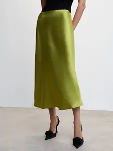 MANGO Satin Midi A-Line Skirt