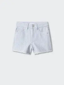 Mango Kids Girls Vertically Striped Mid-Rise Pure Cotton Regular Fit Shorts