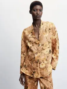MANGO Floral Printed Linen Casual Shirt
