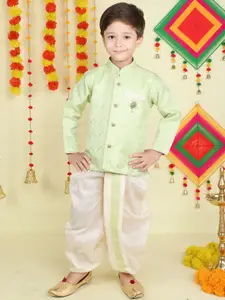 Jeetethnics Boys Mandarin Collar Woven Design Kurta with Dhoti Pants