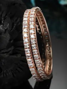 ZENEME Set Of 2 Rose-Gold-Plated American Diamond Studded Bangles