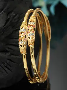 ZENEME Set Of 2 Gold-Plated American Diamond Studded Bangles