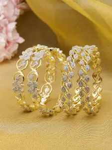 ZENEME Set Of 4 Gold-Plated American Diamond Studded Bangles