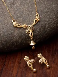 ZENEME Gold-Plated American Diamond-Studded Necklace & Earrings Jewellery Set