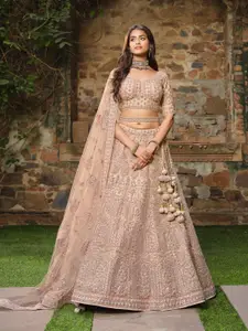 Inddus Pink Embroidered Semi-Stitched Lehenga & Unstitched Blouse With Dupatta