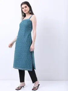 Vishudh Teal & Black Ethnic Motifs Printed Shoulder Straps Kurta