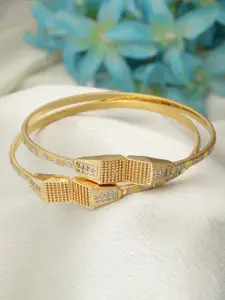 ZENEME Women Set Of 2 Gold-Plated American Diamond Bangle-Style Bracelet