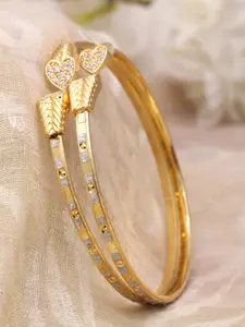 ZENEME Set Of 2 Gold-Plated American Diamond Bangle-Style Bracelets