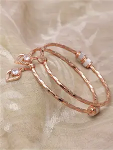 ZENEME Set Of 2 Rose Gold-Plated American Diamond Kada Bracelets