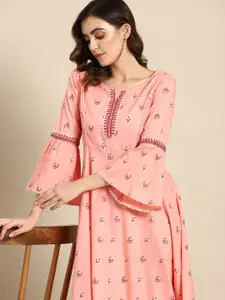 all about you Floral Print Bell Sleeve Gotta Patti Cotton A-Line Midi Dress