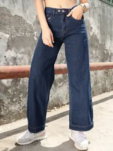 STREET 9 Women Jean Wide Leg High-Rise Light Fade Clean Look Pure Cotton Jeans