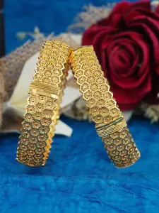MANSIYAORANGE Set Of 2 Gold-Plated & 3D Floral Bangles