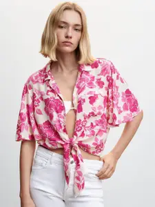 MANGO Women Floral Print Front Knot Casual Shirt
